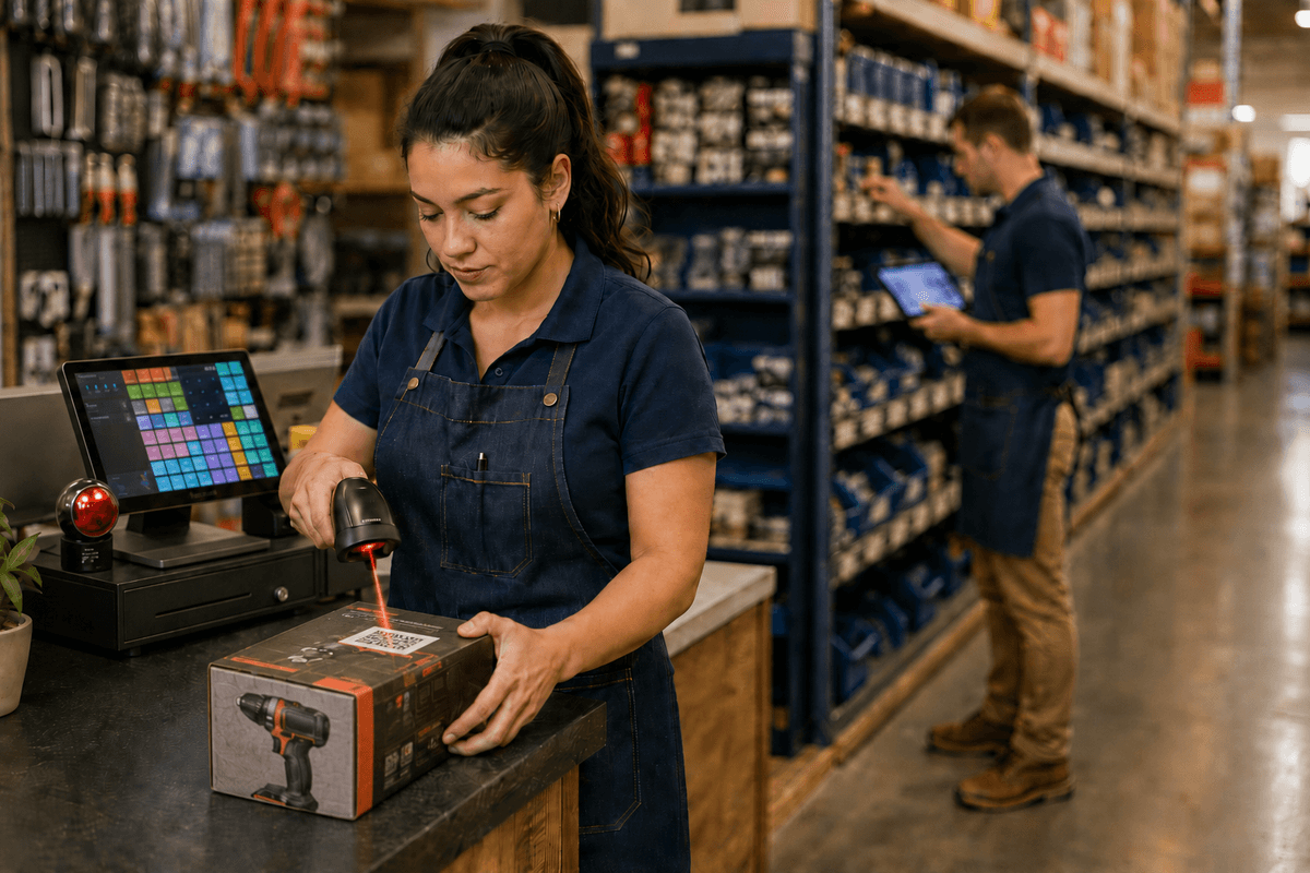 SuperSonic POS A retail flow for scanning, selling, tracking, and reordering.