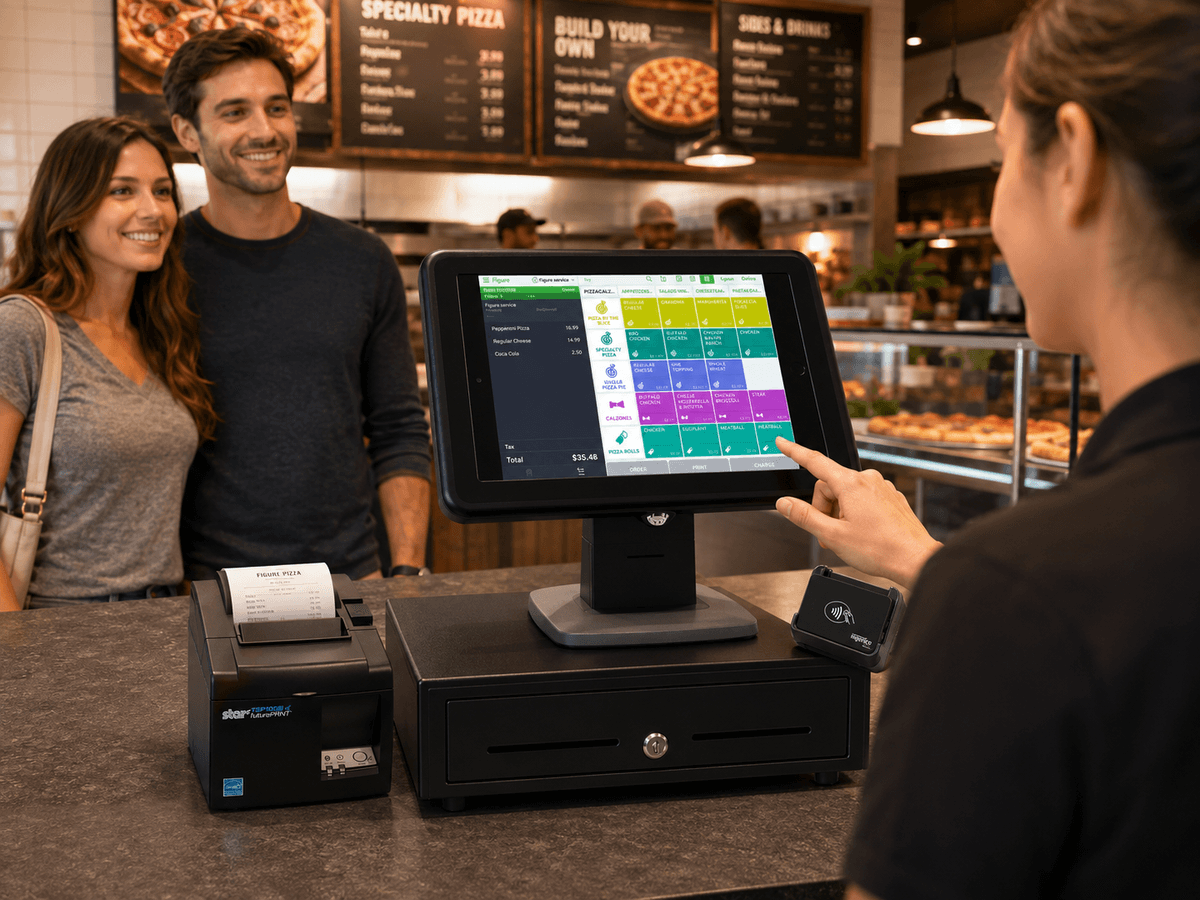 Figure POS hardware and software collage